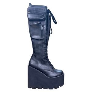 Current Mood Dolls Kill Obsidian Black Pocket Platform Boots Size 9